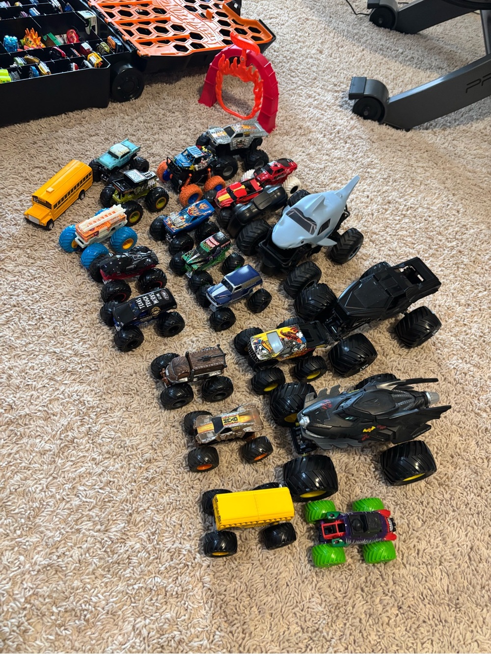 Mixed Kids Hot Wheels and Monster Truck Toy Bundle with carrying case
